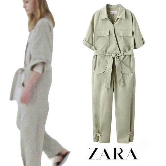 ZARA Kids | Light Green | FULL LENGTH UTILITY JUMPSUIT - Picture 1 of 7
